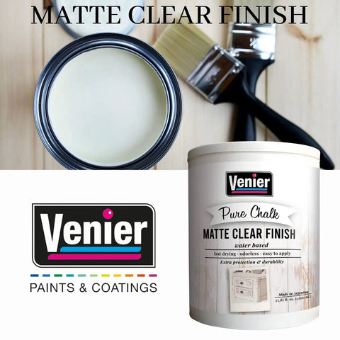 Open can of Matte Clear Top Coat Sealer For Metal And Wood Furniture, Water Based Acrylic Protective Paint with brush beside
