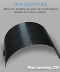 Curved monocrystalline panel of 100W Flexible Solar Kit With Monocrystalline Panel 23 Percent Efficient 10A Charge Controller Extension Cable Off Grid Charger For RVs Boats Vans And Cars On Curved Surfaces.