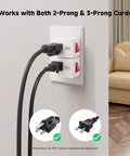 No Sweat Setup Real Deal Grounded Outlet Switch 3 Pack White Wall Power Control Toggle with 2-prong and 3-prong cords plugged in