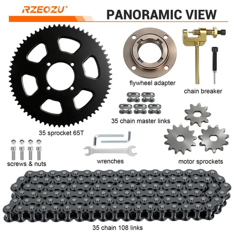 35 Chain Sprocket Upgrade Kit With 65 Tooth 54mm Bore And 108 Link Drive Chain For MX650 MX500 SX500 RSF650 Electric Dirt Bike Dirt Rocket McGrath Motocross Performance Boost For Off Road Motorcycle Parts