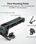 Lightweight NATO Top Handle for DSLR camera cages with multiple threaded holes for mounting accessories, black aluminum