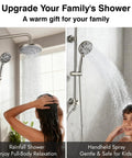 Retrofit Rain Shower System With 8 Inch Rainfall Shower Head, 5-Setting Handheld Spray, wall mount, brushed nickel finish