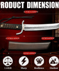 Product dimensions of Fixed Blade Tanto Knife With Full Tang Build, Rugged Hunting And Bushcraft Knife, wooden sheath, and handle.