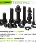 1160Pcs Metric Bolts And Nuts Kit With M3 M4 M5 M6 Hex Socket Head Cap Screws, 12.9 Alloy Steel, Zinc Plated, With Lock Washers