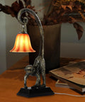 Cool Gold Finish Modern Resin Standing Monkey Table Lamp on wooden desk with books; Adorable Animal Desk Light For Home Decor
