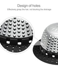 Design of holes in heavy duty shower drain hair catcher for effective hair grasping fits standard tub drains.