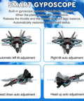 Smart gyroscope controls on Dual Mode RC Airplane Toy With Watch Remote 2025 Fighter Jet, showing tilt adjustments and stability system.