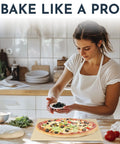 Woman in a kitchen prepping pizza on Game Changing Pizza Stone Set For Oven And Grill 15 By 12 Inches Three Piece Baking Stones.