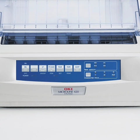 Heavy Duty Dot Matrix Printer Kicking Out Crisp Receipts And Documents For Pos Automation And Utility Workflows With Microline 420 control panel.