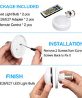 Two Pack Battery Operated LED Light Bulbs With Remote Control Dimmable Timer E26 Screw In Puck Lights installation steps