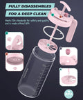 The Go To Rock Solid Borosilicate Glass Breast Milk Pitcher With 32 Oz and BPA free mixing spoon disassembled for cleaning.