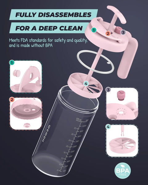 The Go To Rock Solid Borosilicate Glass Breast Milk Pitcher With 32 Oz and BPA free mixing spoon disassembled for cleaning.