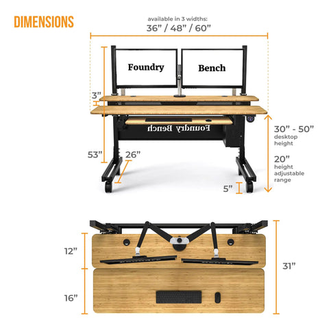 Smooth Bamboo Electric Standing Desk Riser 60 X 30 Inches with motorized lift and dimensions for dual screens.