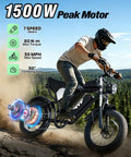 Offroad 1500W Peak Motor Fat Tire Electric Bike With 30 MPH Top Speed, 48V 15.6Ah battery, man riding on trail