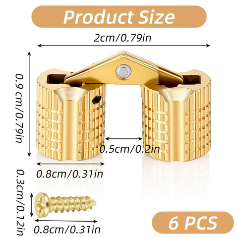 Hidden Brass Barrel Hinges Set For DIY Jewelry Boxes And Furniture 6 Pack 8mm Concealed Hinges With 180 Degree Opening details
