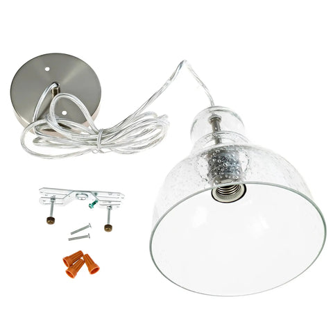1 Light Indoor Adjustable Mini Pendant in Brushed Nickel with Hand Blown Seeded Glass, mounting hardware included