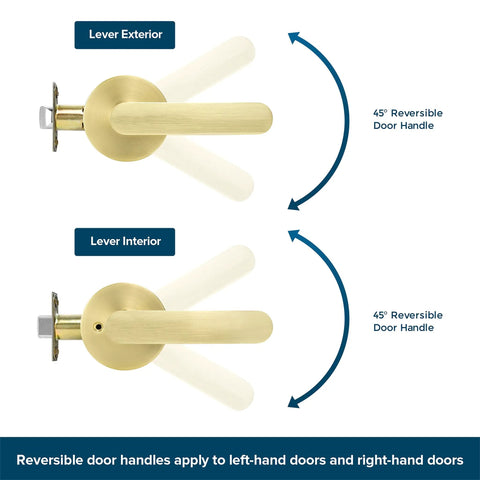 Three Pack Passage Door Handles Light Satin Brass Interior Door Levers for Hallways and Closets No Locking Reversible Design