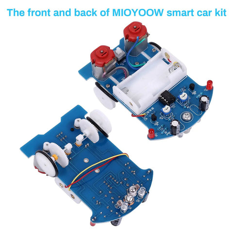 Image of Line Following Robot Car Kit for Beginners Soldering Practice, STEM Educational Electronics circuits and components.