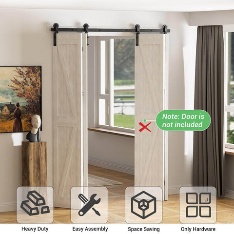 9 Ft Bi Fold Sliding Barn Door Hardware Kit With 108 Inch Rail For Four Doors Up To 26.5 Inches Wide Heavy Duty Steel Roller