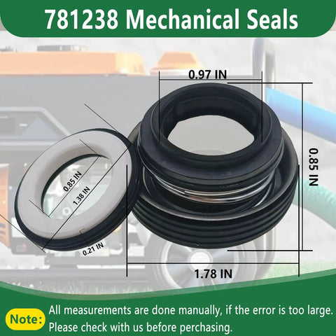 Honda 781238 Mechanical Seal Replacement For 2 Inch And 3 Inch Gas Semi Trash Water Pumps Easy Install Beefed Up For Champion Predator Generac Pulsar WB20XT3 WB30XT3 WH20XTAF, black and white seal dimensions