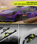 Brushless One Tenth Scale Carbon Fiber RC Drift Car For Adults With Gyro, Fast Up To 50 Mph, All Terrain 2.4GHz 4x4 Hobby RTR RC Truck In Purple, showing simulation lift-off design with buckles.