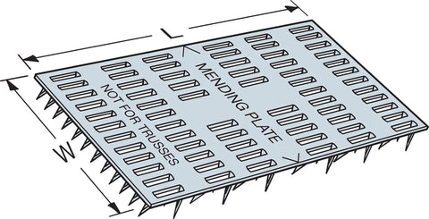 Heavy Duty 3 Inch By 6 Galvanized Steel Mending Plates Pack Of One Hundred featuring sharp prongs for wood connections.