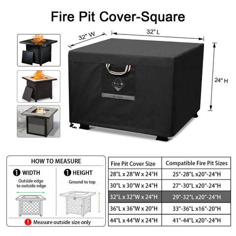 32 Inch Square Fire Pit Cover Heavy Duty Fabric Waterproof All Weather Outdoor Shield For Square Fire Pits And Tables