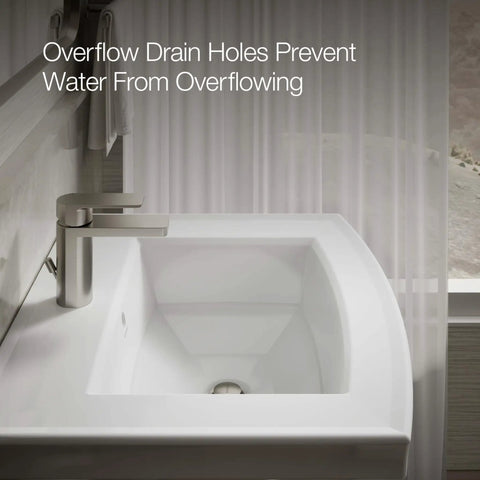 Overflow drain holes on Archer Pedestal Bathroom Sink Basin With One Hole Faucet Drilling Sleek Vitreous China White 24" x 20.5"