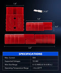 Dimensions and specifications of Two Pack 50 Amp Wire Connector Kit For 6 To 12 Gauge Cables Plug And Play Quick Connect Disconnect Set For 12V 24V 36V Batteries Weatherproof Red Harness Plugs For Car Bike ATV Winches Lifts Motors And More