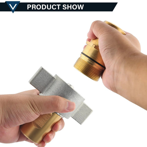 Solimeta 1 inch NPT wet-line hydraulic quick-disconnect coupler set; two components: brass plug and silver housing