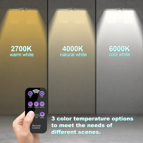 Remote control demonstrating dimmable cool to warm white options for Remote Solar Motion Sensor Flood Lights with 128 LED.