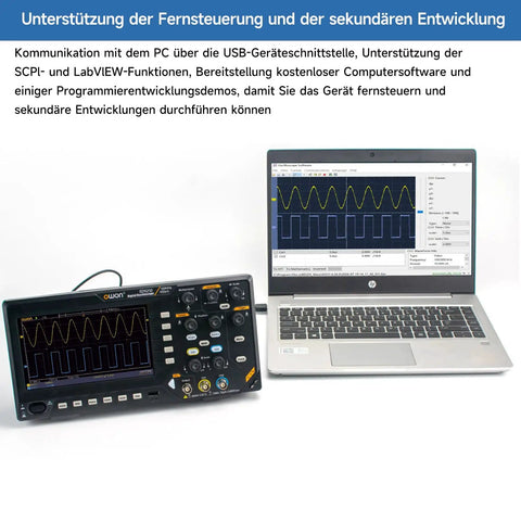 Dual Channel Digital Oscilloscope With 7 Inch TFT Screen 100MHz Bandwidth And 1GSps Sampling Rate Portable Pro Kit connected to laptop