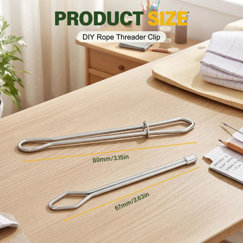 2026 Upgraded Drawstring Threader Tool Set With Stainless Steel Loop Turner Hooks And Latch on wooden desk, sizes shown