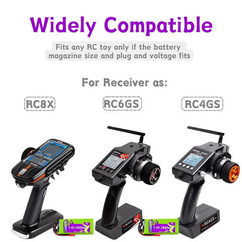 Three RC controllers compatible with 7.4V 2800mAh 8C LiPo Battery With JST Plug For RadioLink RC8X RC6GS RC4GS Drones And RC Airplanes.