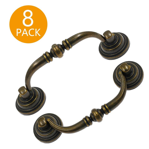 8Pcs Bail Drawer Handles Set Center To Center 3.5 Inch Hole Spacing Bronze Antique Drop Pulls For Desks And Cabinets