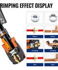 Heavy Duty Hydraulic Copper Press Tool With 360 Degree Rotating Head For Tight Spaces Includes Dies For Copper Pipe Fittings Half Inch Three Quarter Inch And One Inch And Pex Rings From Eighth Inch To One Inch HT1950E crimping copper and PEX fittings
