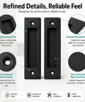 2 Pack Matte Black Flush Door Handle Set For Sliding Barn Doors Closets And Pocket Doors Heavy Duty Steel Recessed Pull With Screws Finger Pull Hardware For No Sweat Easy Access, deep recessed pull