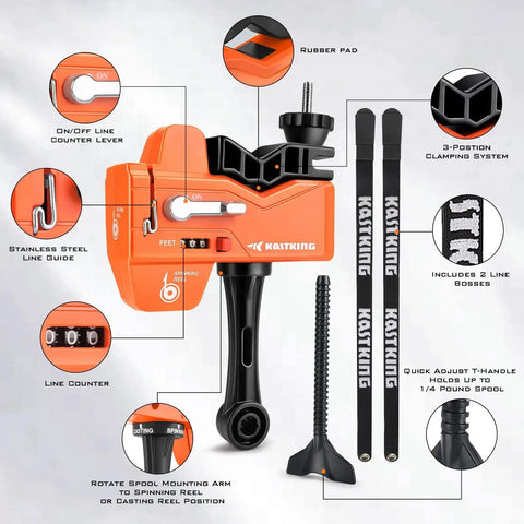 Diagram of Kalibrate Line Spooler With Line Counter Portable Fishing Accessory Without Line Twist For Spinning And Casting Reels