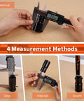 12 Inch Digital Caliper With Large LCD Screen Auto Off Pro Grade Digital Vernier Ruler showing external and depth measurements