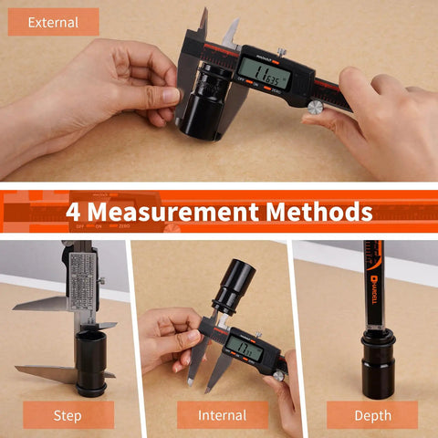 12 Inch Digital Caliper With Large LCD Screen Auto Off Pro Grade Digital Vernier Ruler showing external and depth measurements