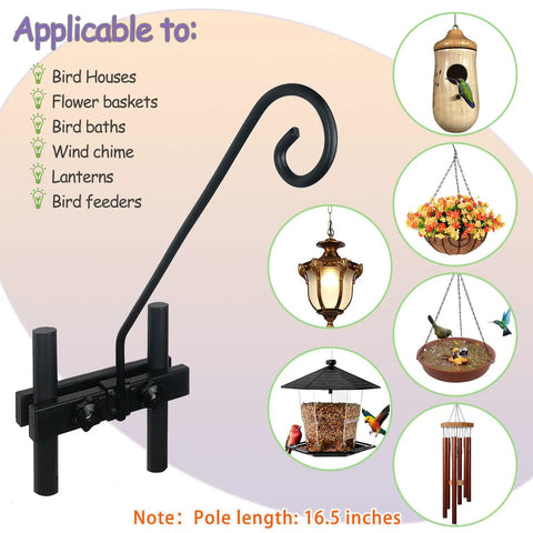 Solid As A Rock Heavy Duty Deck Hooks For Hanging Flower Baskets Bird Feeders And String Lights displaying various outdoor items.