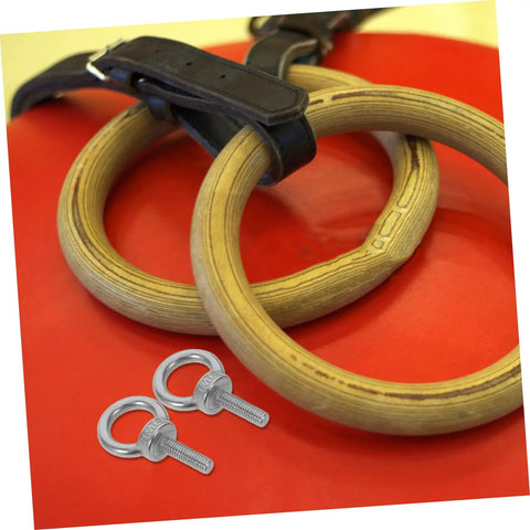 Stainless Steel Eye Bolt M6x20 Closed Ring Anchor For Lifting With Anti Loosening Hardware Beefy Heavy Duty Hook Bolt For Rigging Securing Equipment And Industrial DIY Projects shown with looped wooden rings