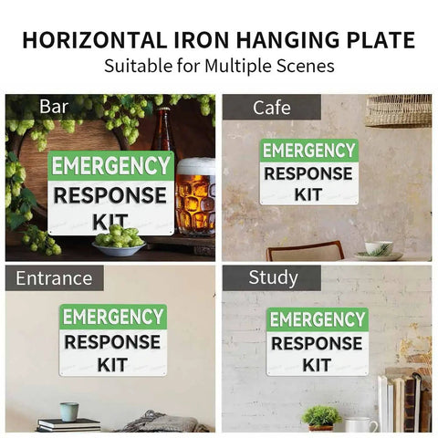 Emergency Response Kit Retro First Aid Sign 12 By 8 Inches Weatherproof Aluminum Marker displayed in bar, cafe, entrance, study