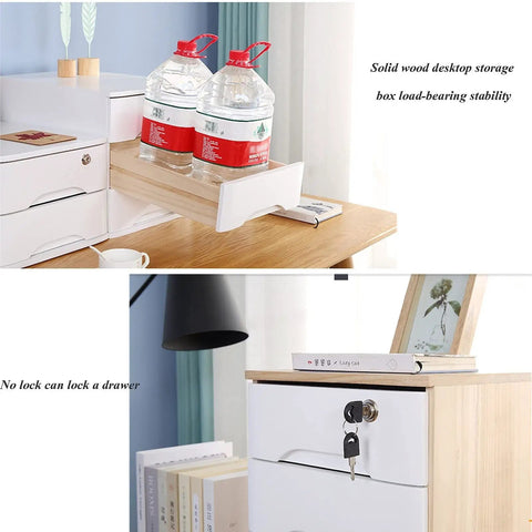 Wooden Desktop Storage Cabinet With Drawers And Lock Flat File Organizer showing stability and lock feature