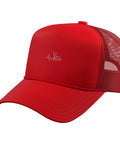 Cool CNC Vise Gauge Trucker Hat With Adjustable Mesh Back Perfect For Machinists And Tool Guys Who Love Precision Gear And Work Hard In Red, showcasing a red cap with mesh back.