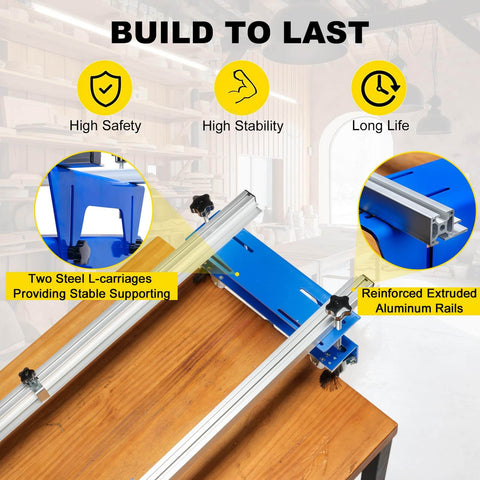 Router Sled for Woodworking, 48 Inch Slab Flattening Jig With XYZ Axis Adjustable Guide and Knob on wooden table