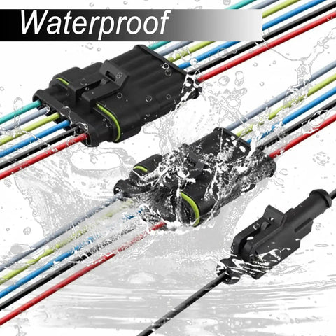 1008Pcs 63 Set Waterproof Automotive Electrical Connectors Kit shown with rain splashes on connectors and wires