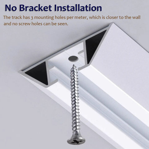 Built Like A Tank Single Track Sliding Barn Door Rail Kit Ceiling Mounted Aluminum system showing installation details with a mounted screw.