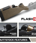 Ambidextrous Flash5 Buttstock And Forend Combo Pack For 12 Gauge Pump Action Shotguns In Flat Dark Earth features buttstock details