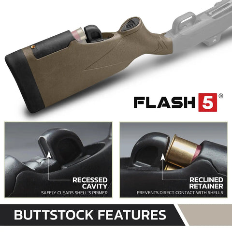 Ambidextrous Flash5 Buttstock And Forend Combo Pack For 12 Gauge Pump Action Shotguns In Flat Dark Earth features buttstock details